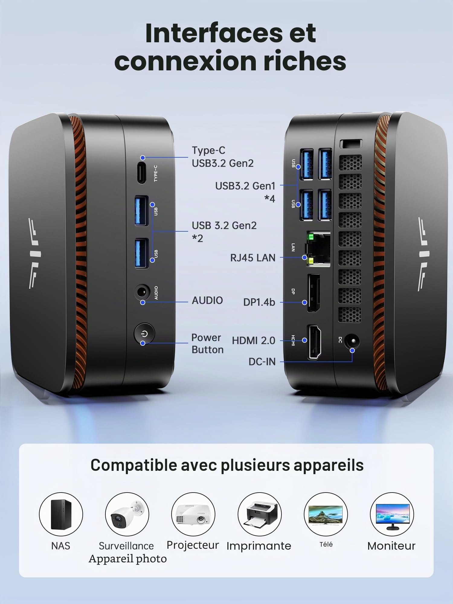 ACEMAGICIAN P1 Mini PC AMD Ryzen 4300U 3,7 GHz 16 Go LPDDR4 256 Go M.2 SSD W11 Pro Micro ordinateur de bureau, triple écran 4K, WiFi 5, BT4.2, Gigabit Ethernet - pour affaires, home cinéma