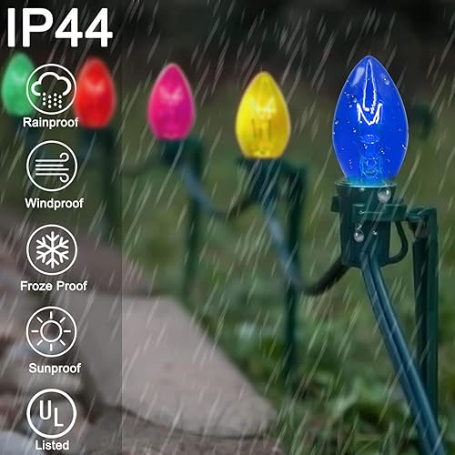 Miniatura 30 de Paquete de 25 bombillas de repuesto naranjas C7 de vidrio de Halloween para cadena de luces al aire libre, luces de patio, base de candelabro C7/E12