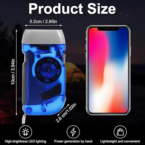 Miniatura 2 de 48 linternas de manivela de mano, no requiere batería, linterna de prensa manual, 3 luces LED para cajas de zapatos, camping, senderismo (amarillo,