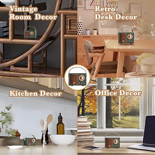 Miniatura 7 de Altavoz Bluetooth retro, mini altavoces portátiles inalámbricos compatibles con tarjeta USBTFAUX, altavoz Bluetooth de radio vintage para cocina,