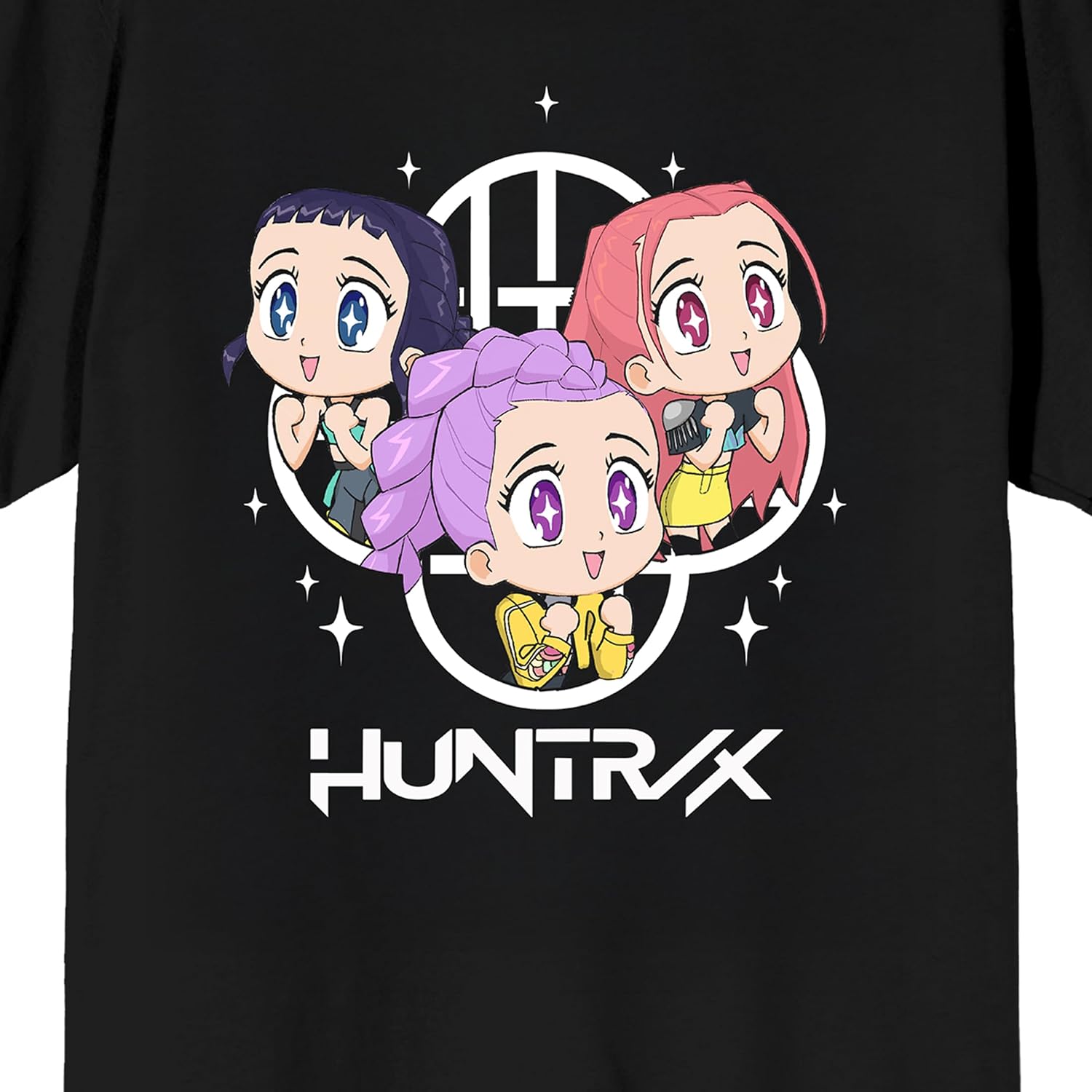 Kpop Demon Hunters Huntrix Excited Kawaii on Black Short Sleeve Adult T Shirt