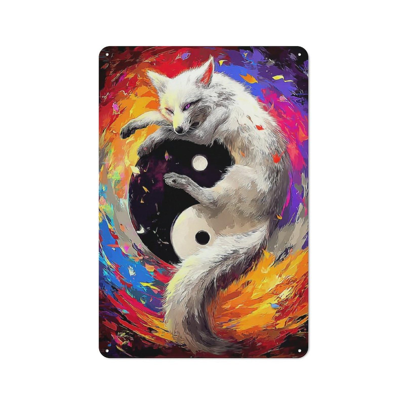 Junmoney Yin Yang Foxes Harmony In Art 30X20cm Retro Printed Metal Sign With For Home Bar Wall, A Decorative Christmas Gift For Home Bar Decor Fans