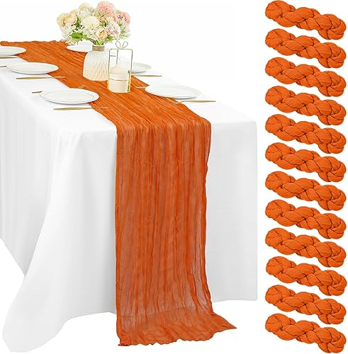 Miniatura 22 de 12 piezas de 10 pies de camino de mesa verde salvia de estopilla, 35 x 120 pulgadas de largo, camino de mesa de gasa para mesas, decoración bohemia,