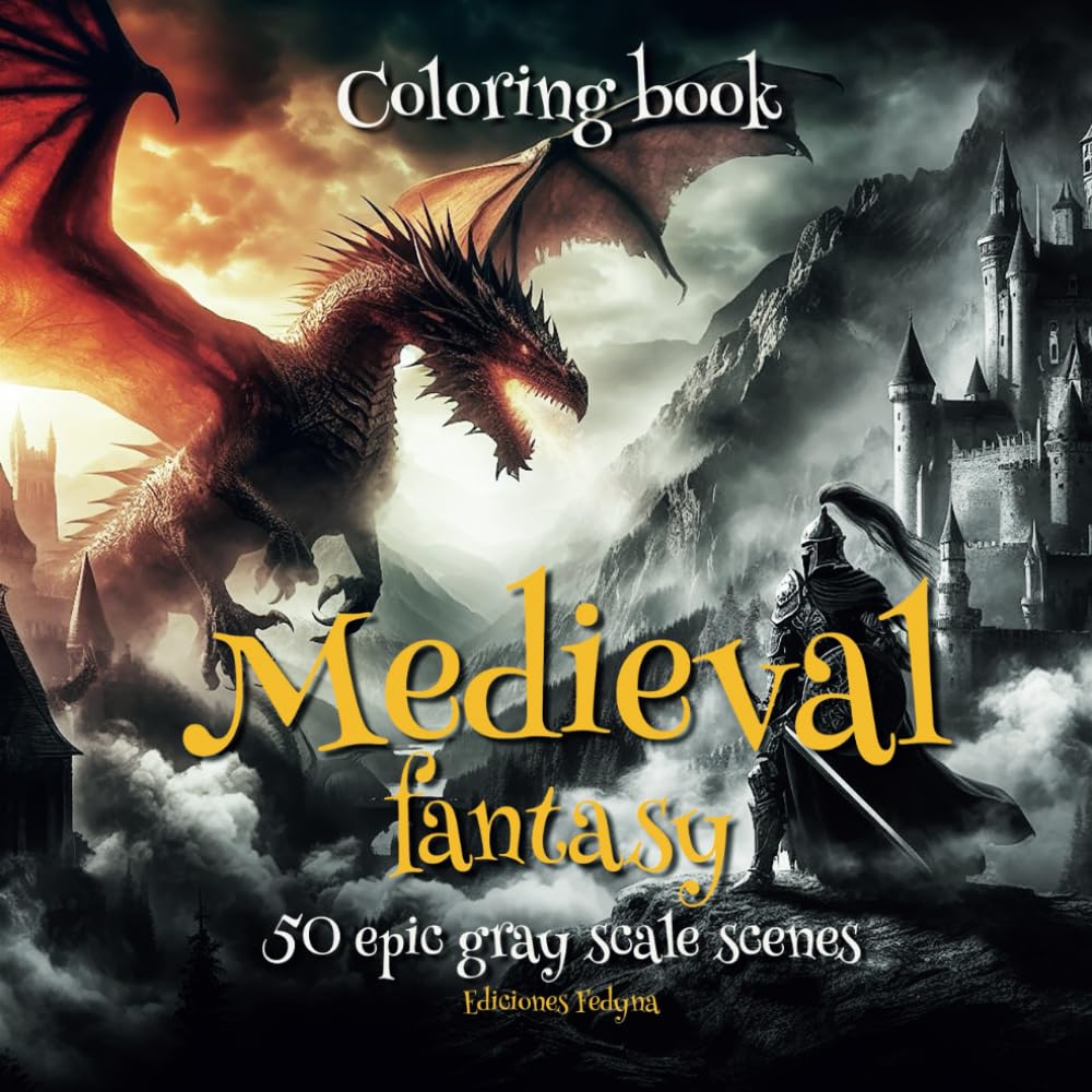 Amazon.com: Medieval fantasy coloring book: 50 epic gray scale scenes for stress relief ...