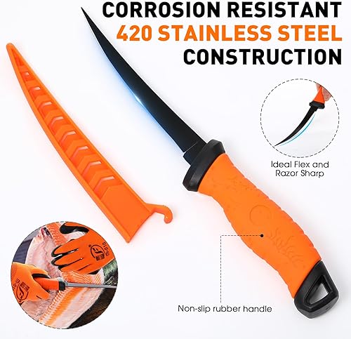 Miniatura 4 de Kit de herramientas de pesca de 10 piezas, alicates de pesca con cordón y fundas protectoras, salabre, cuchillo de filete, balanza de pescado,