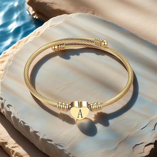 Miniatura 3 de Chili Jewelry - Pulseras de plata con inicial de corazón A-Z para mujer, letras expandibles de acero inoxidable, joyería de cumpleaños