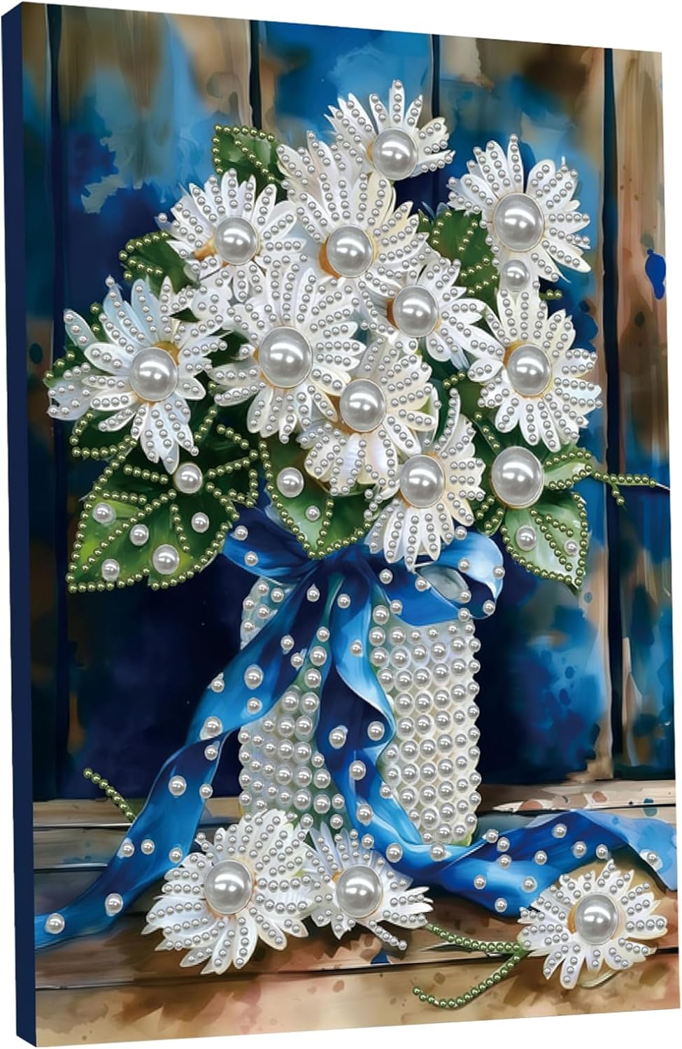 C'eitura Blue Vase Pearl Diamond Art Painting Kit for Adults - 5D Shimmering Still Life Wall Art with Frame 11.8x15.75in, DIY Elegant Floral Arrangement Decor, Unique Gift for Women Beginners
