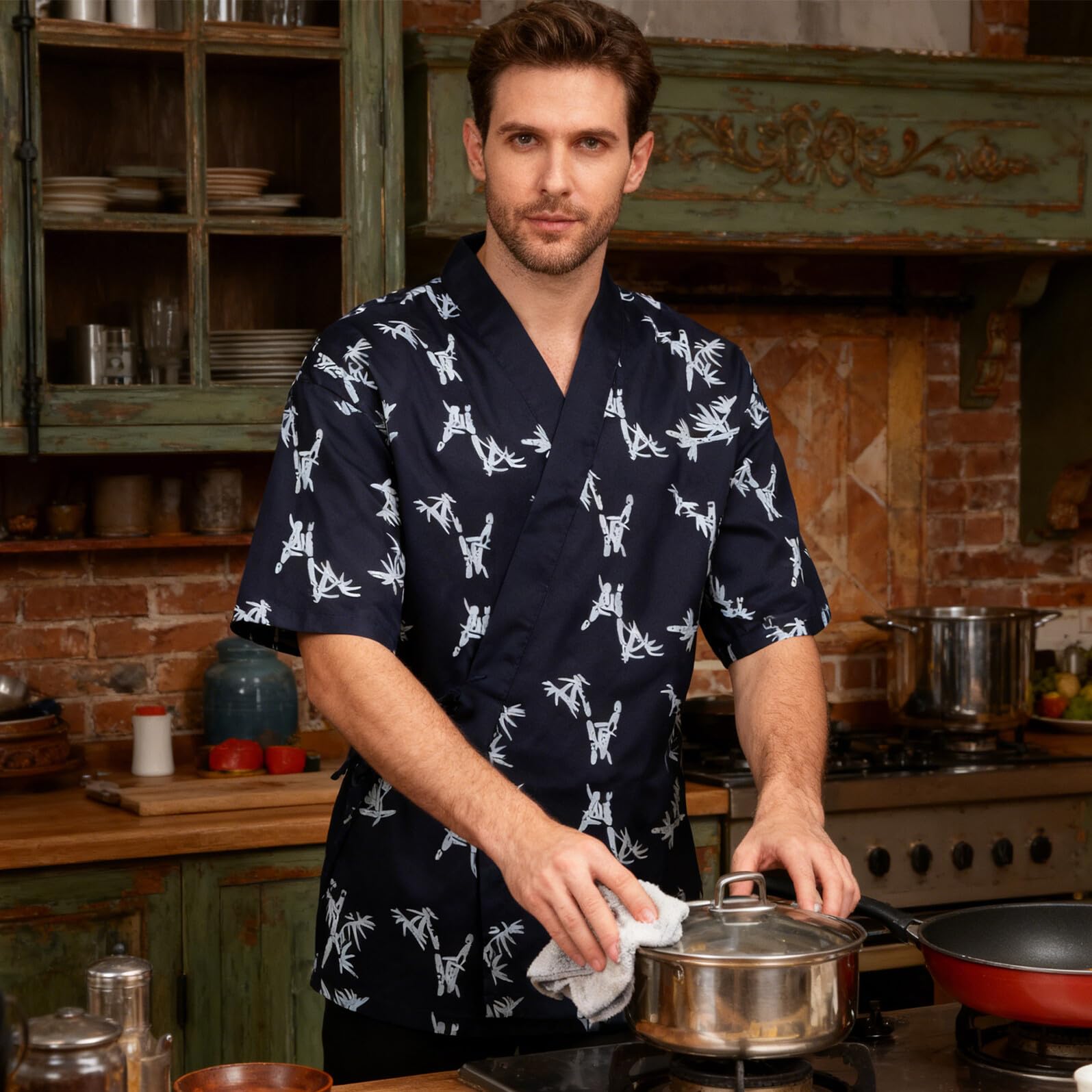 OUNONA Vestito Cuoco di Sushi Giacca Kimono Giapponese per Adulti Uniforme da Chef per Uomo e Donna Cappotto da Cucina Resistente all Usura Adatto per Ristoranti Giapponesi e Bar Sushi