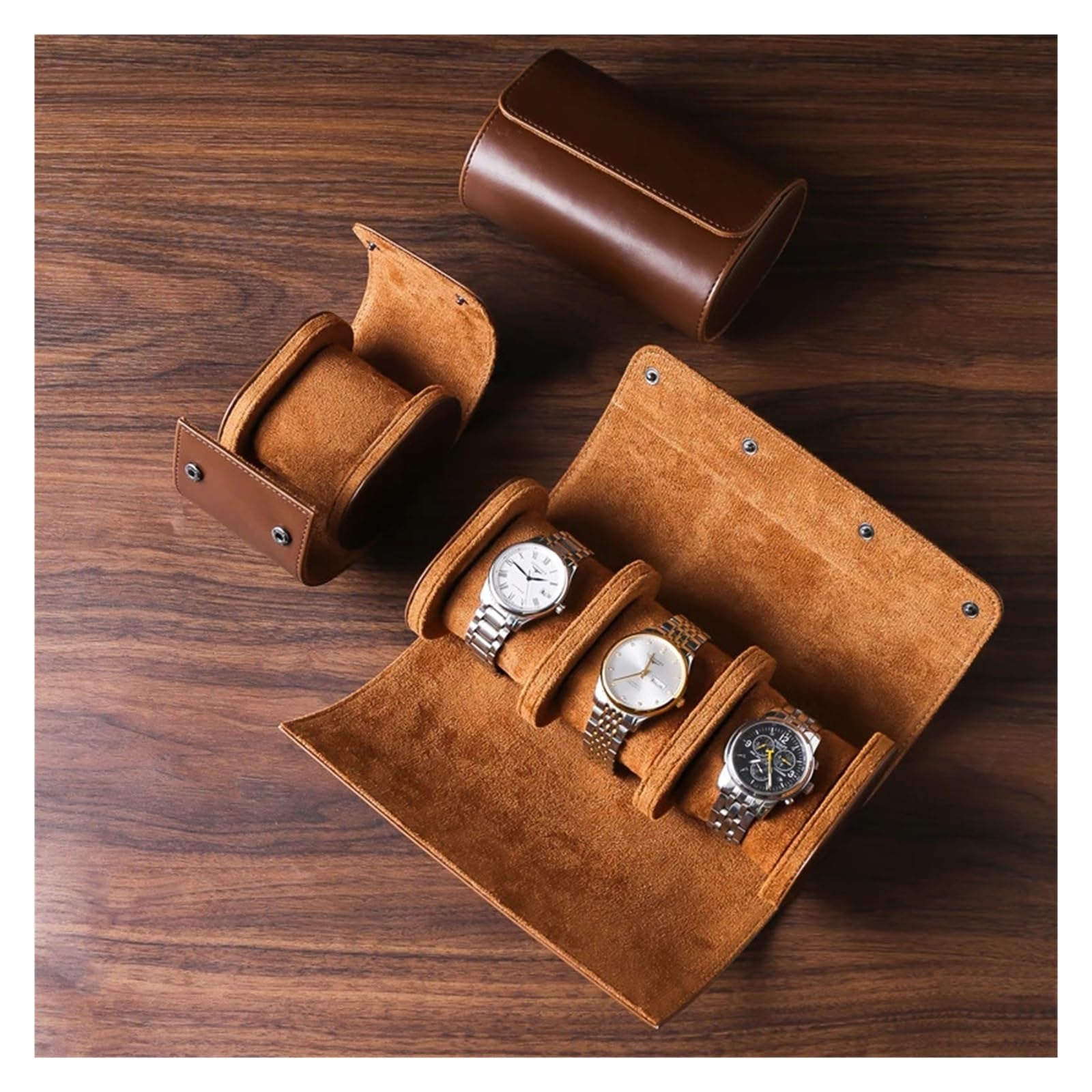 Rotolo di orologio in pelle con slot 1/2/3 | Conserva orologi da viaggio e da collezione quotidiana.(WB13)
