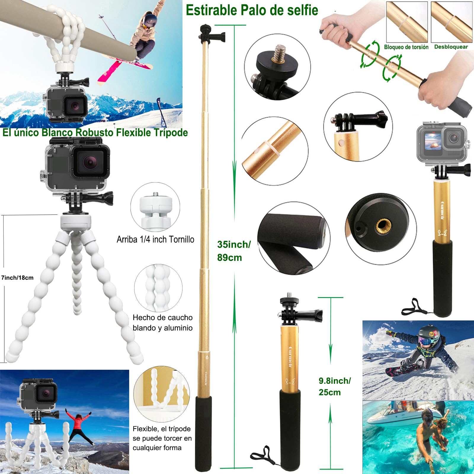 Kit de Accesorios Kit de Cámara de acción para Gopro 13 12 11 10 9 Cámara, Kit de Cámara de acción Paquete Compatible con Gopro Hero 13 12 11 10 9 (DT16)