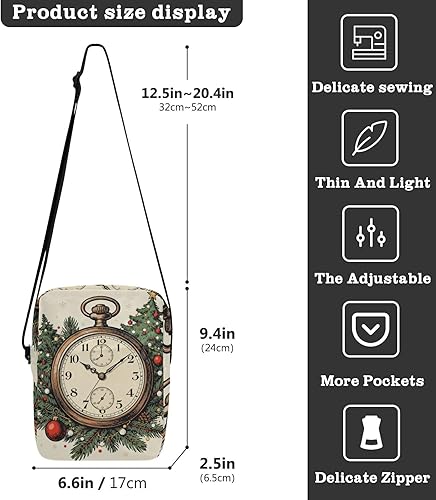 Miniatura 3 de KLL Merry Christmas Vintage Pocket Watch Tree messenger bag crossbody Vegan Leather mens crossbody Shopping Shoulder Handbags