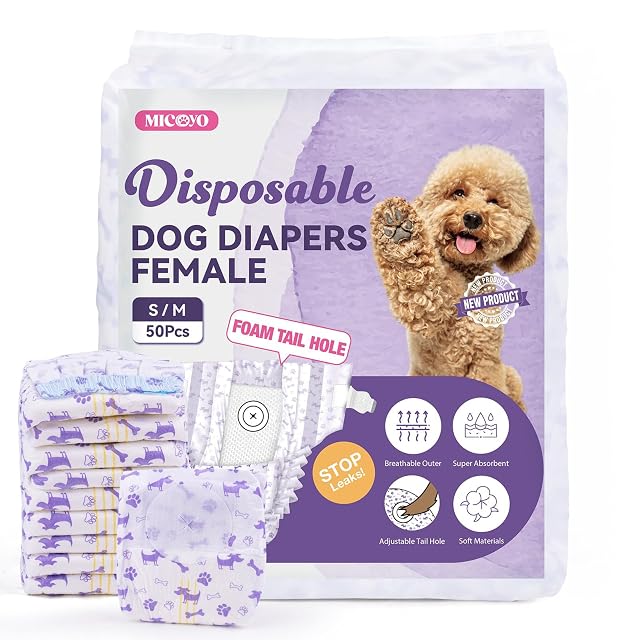 MICOOYO Pañales desechables para perros para perras, pañales para perros con abertura ajustable para la cola