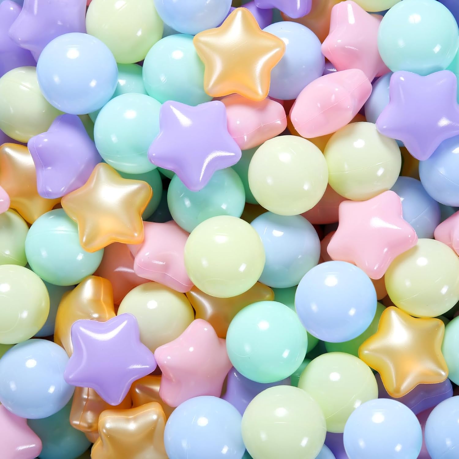 STARBOLO Star Ball Pit Balls for Toddlers – 50/100/200/500 Mixed Shapes, Crush Proof Plastic Balls, BPA Free & Non-Toxic, Safe Play Balls for Boys & Girls, Tent, Pool, Playhouse, Birthday Party Decor