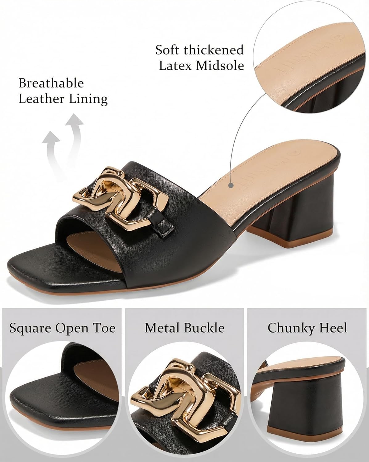 Women's Raffia Slide Sandals Square Open Toe Sandal Chunky Heeled Metal Chain Dressy Shoes