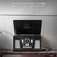 Vista 4 de Victrola Navigator 8 en 1 Reproductor clásico de discos Bluetooth con codificación USB y tocadiscos de 3 velocidades Individual Blanco