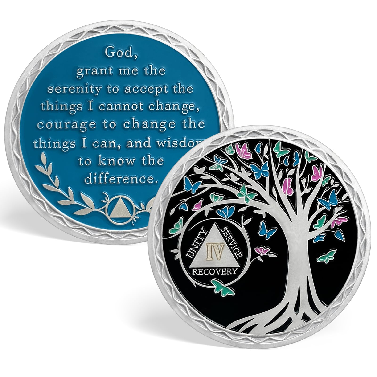 4 Year AA Sobriety Coin Tree Of Life & Serenity Prayer Sobriety