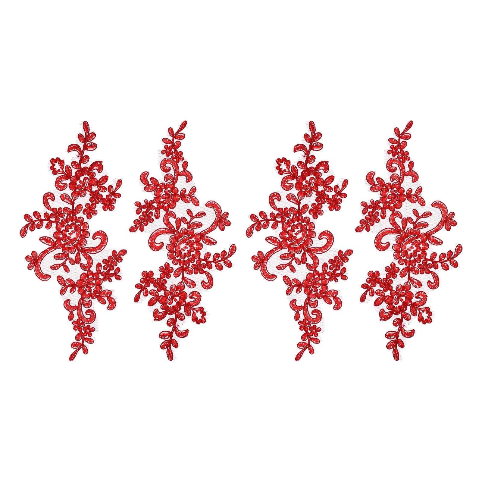sourcing map 4 Pcs Flower Lace Appliques 3D Embroidery Lace Patch Sewing Addition Embellishments for Wedding Bridal Dress Clothes DIY Crafts Accessories Decoration, Red (23cm)