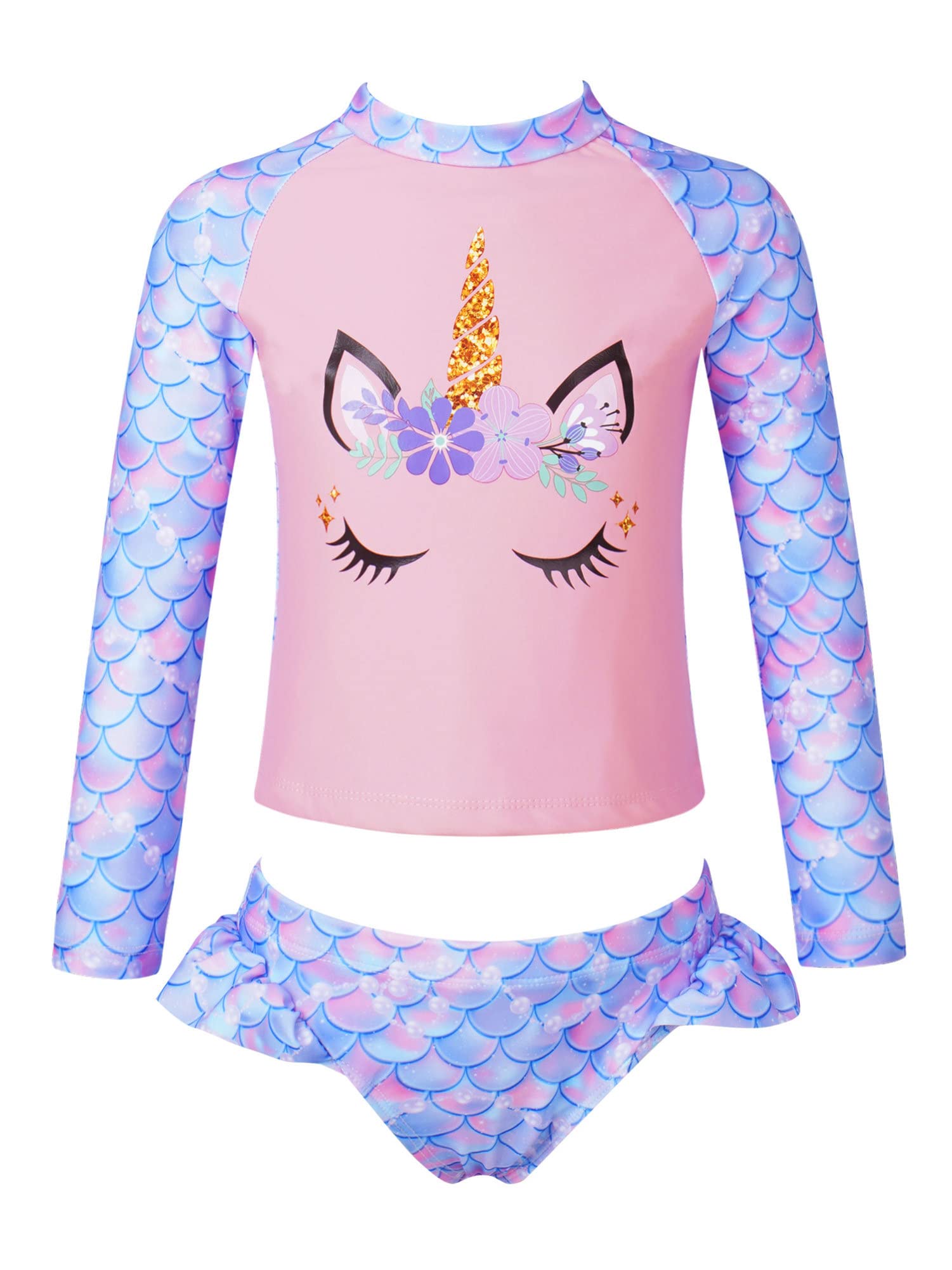 IEFIELTraje de Baño Protección Solar UV 50 para Niñas Camiseta Larga de Deportiva y Braga Bikini Bañadores Surf Piscina Playa Ropa de Baño 3-16 Años