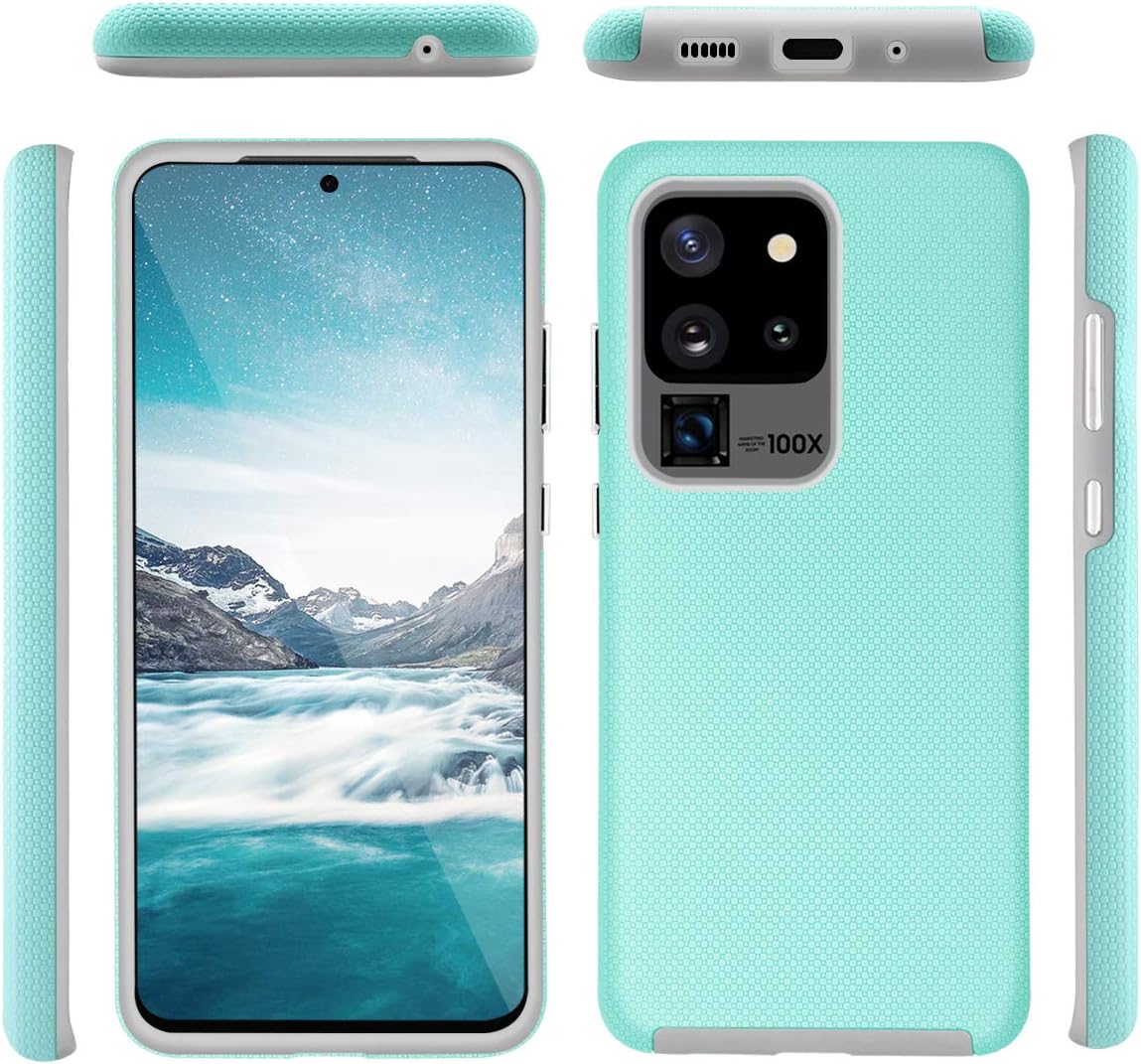 Galaxy S20 Ultra Case, Fingic Samsung Galaxy S20 Ultra Case Dual Layer Hybrid Hard PC Soft TPU Shock Absorption Bumper Anti-Scratch Slim Protective Phone Case Cover for S20 Ultra 6.9" 2020, Mint Green