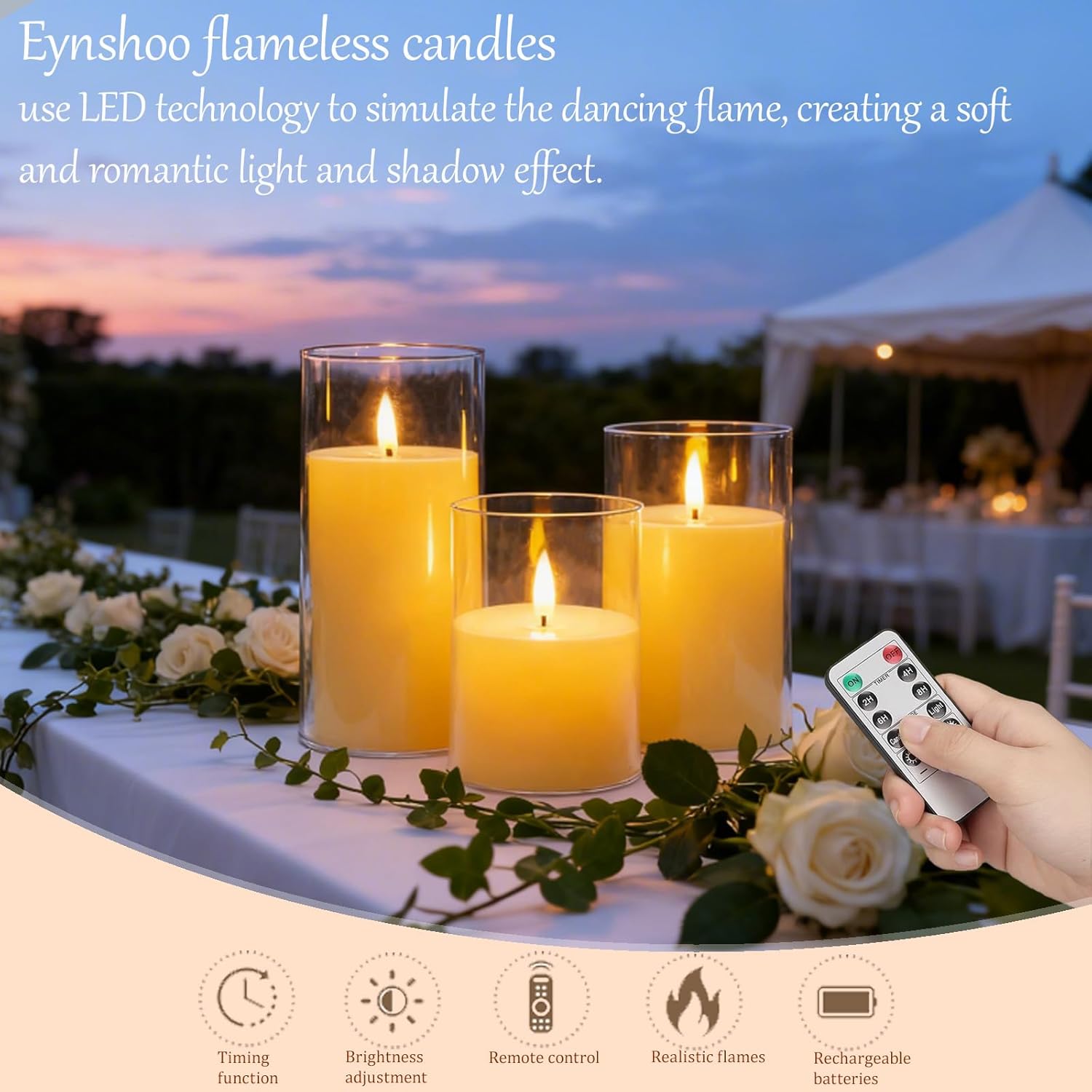 3-Pack Rechargeable Flameless Candles with Remote & Timer, Flickering LED Candles for Living Room, Fireplace, TV Stand & Bedroom Night Light, Holiday Party Decor, Housewarming Gift (Yellow) - Image 2