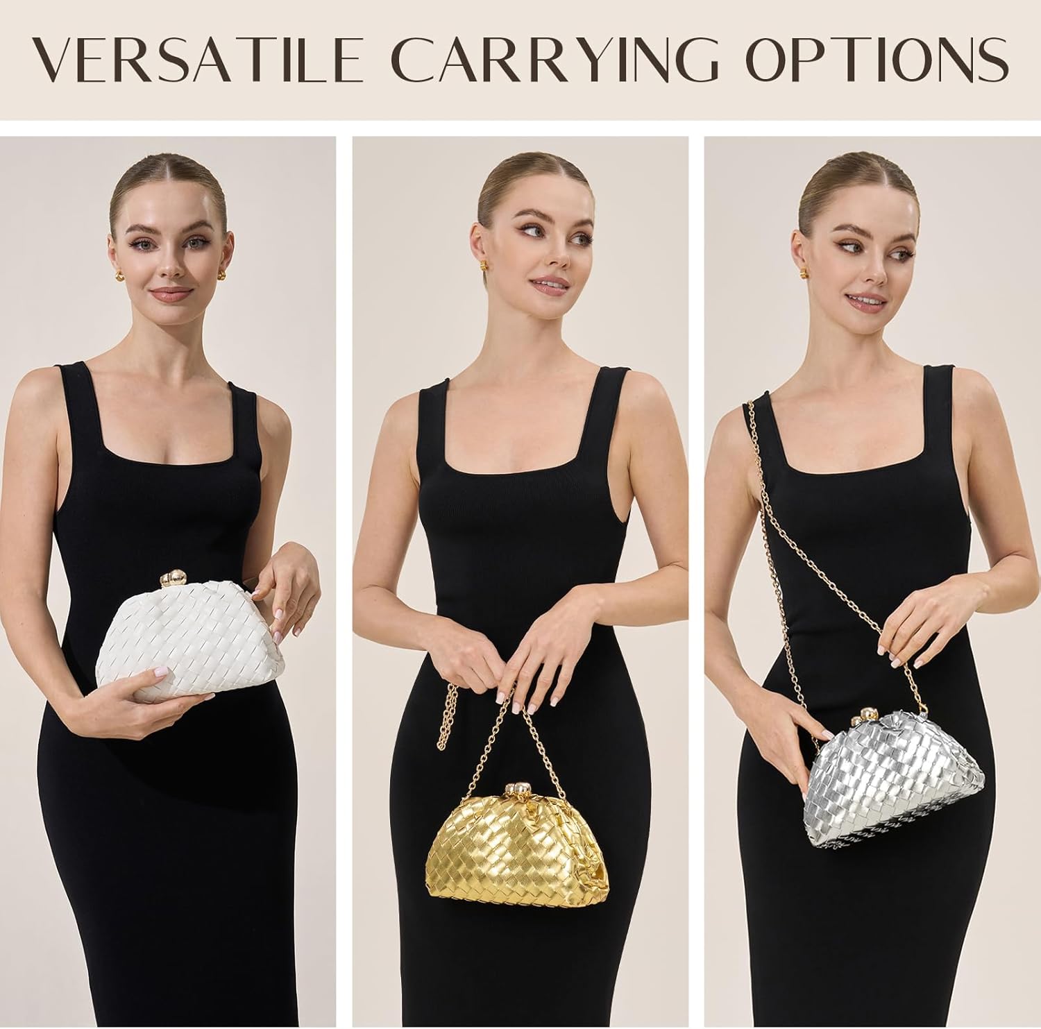 CHUNLI Dressy Woven Clutch Purses for Women Evening Wedding Formal Occasion,Dumpling Crossbody Shoulder Handbags for Women - Image 5