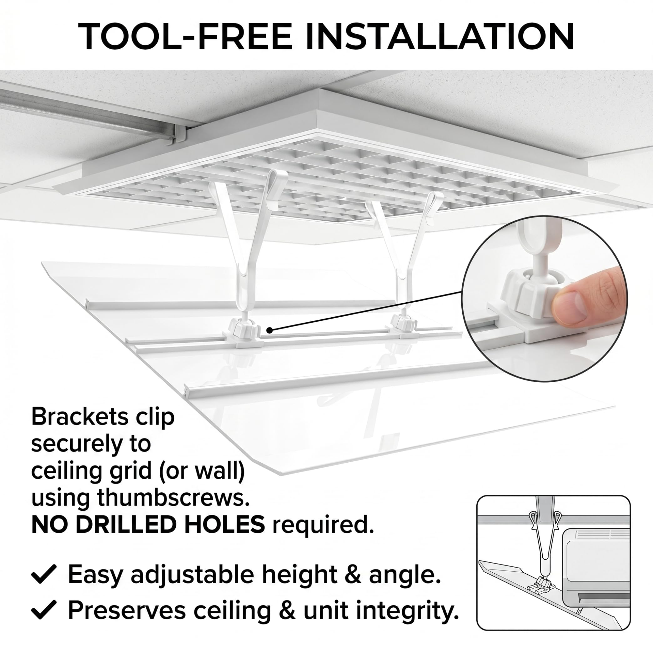 Deflettore per bocchetta da soffitto, deflettore d'aria quadrato regolabile per condizionatore d'aria centrale, per parabrezza con gancio per protezione prese ', 45 cm/18 pollici