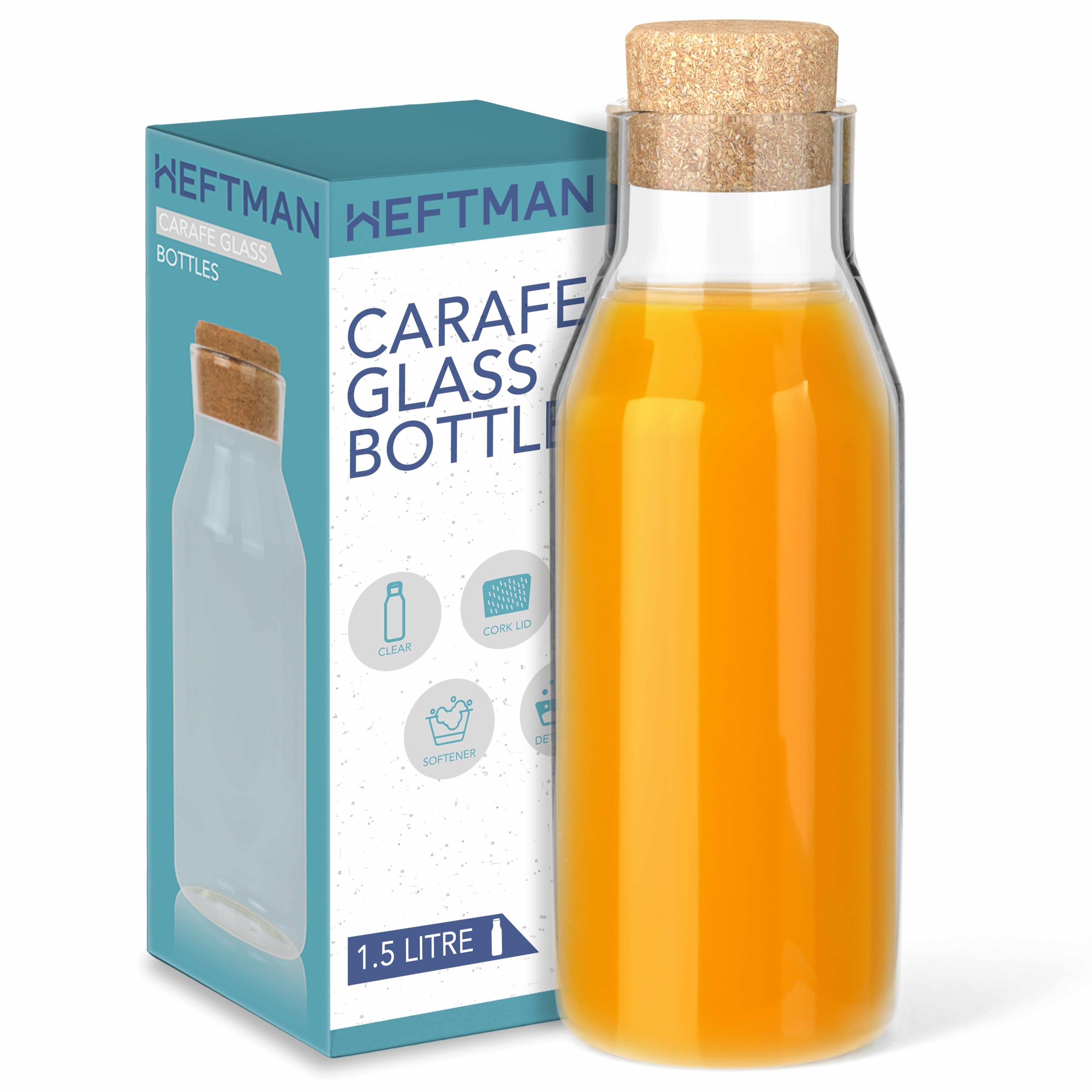 HEFTMAN Carafe Glass Bottle - 1.5 Litre Glass Bottle with Cork Lid ...