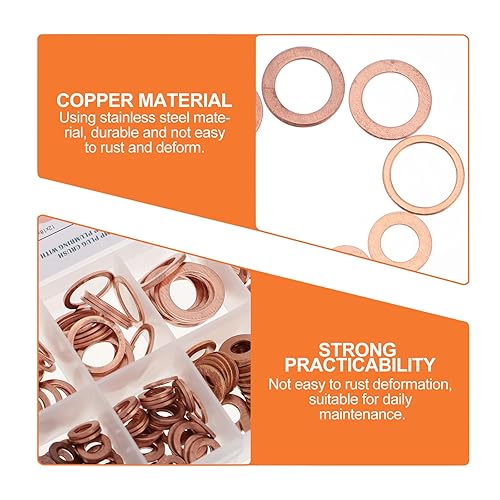 Miniatura 9 de AUTSUPPL 200pcs Copper Sealing Washer Flat Gasket Set Flat Copper Washers Assortment Kit with Storage Box for Industrial and Automotive Use