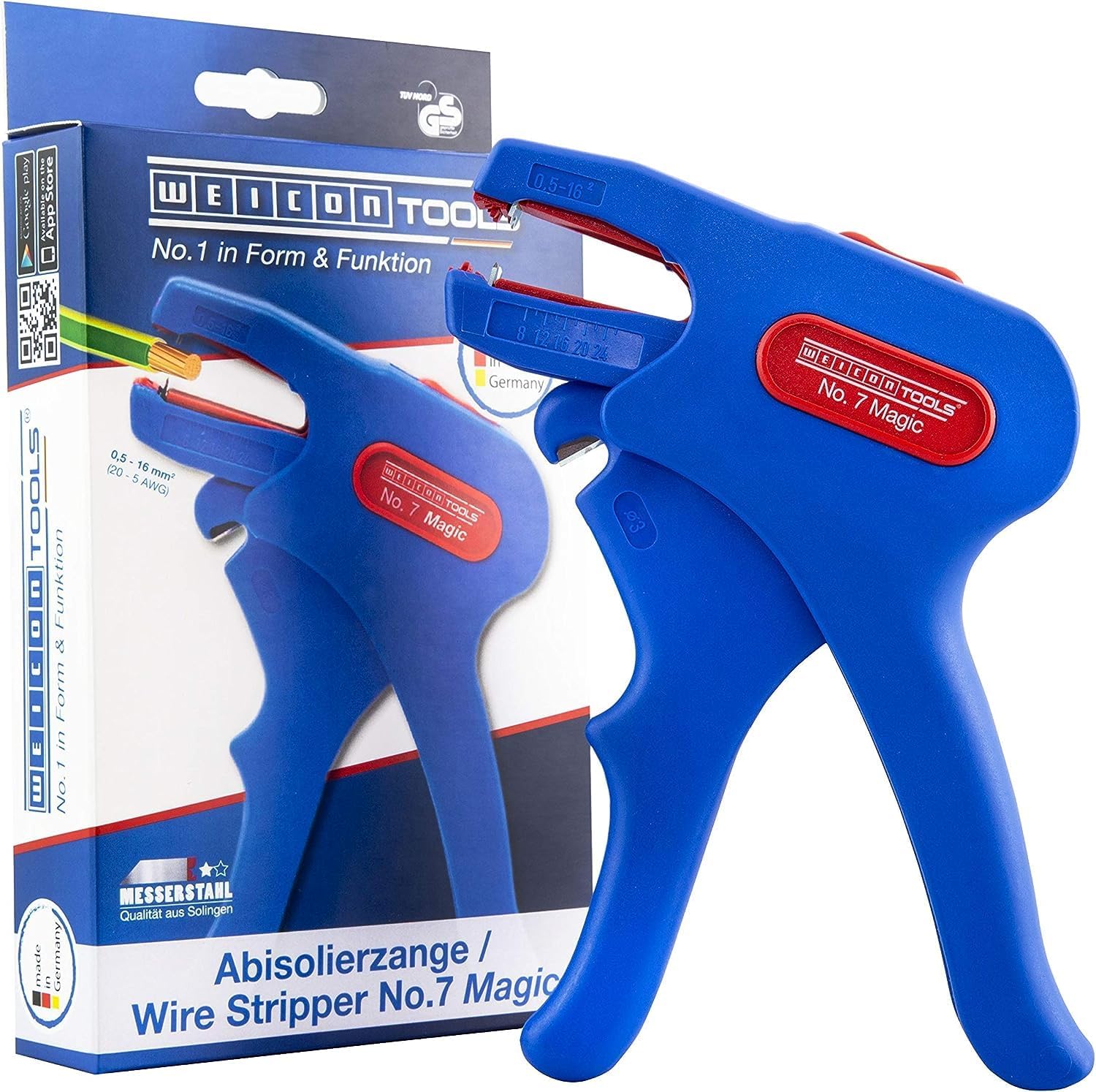 WEICON Wire Stripper No. 7 Magic | for cable stripping and skinning | working range flexible 0,5-16,0 mm² | for many cable types | included side cutter | for professionals