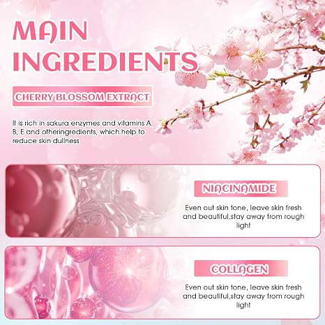 Bath Set Women Gift 8-Piece Sakura Bath Gift Set for Women Sakura Body Care Sets Spa Set Care Set Women with Shower Gel Bath Salt Body Lotion Hand Mask Soap Sheets Hand Cream