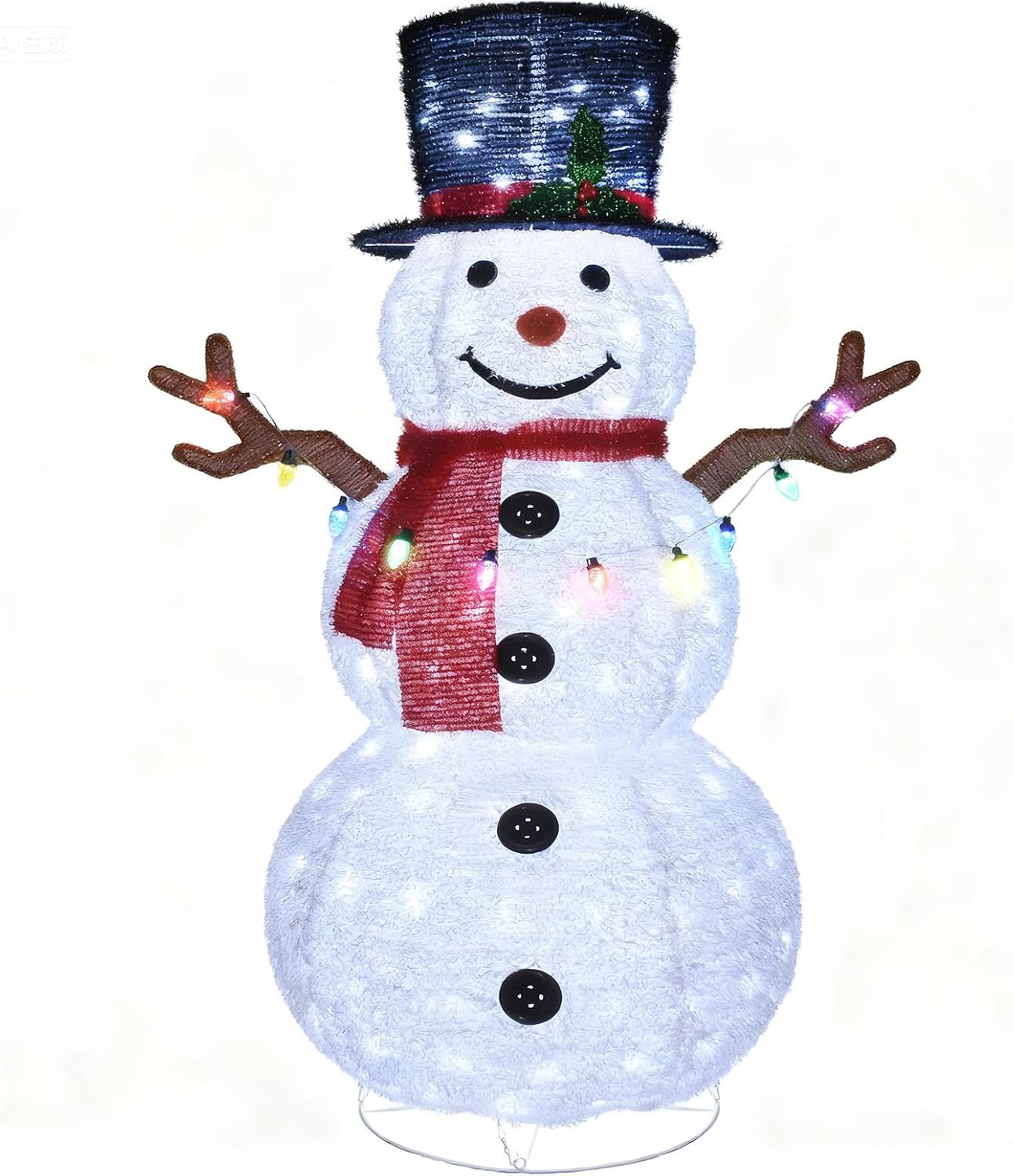 HOYECHI 5ft Lighted Pop-Up Snowman - Large White Outdoor Christmas Decoration with 200 LED Lights, Hat, Scarf, 10 Multicolored Lights, Holiday Ornaments for Home, Lawn and Front Yard