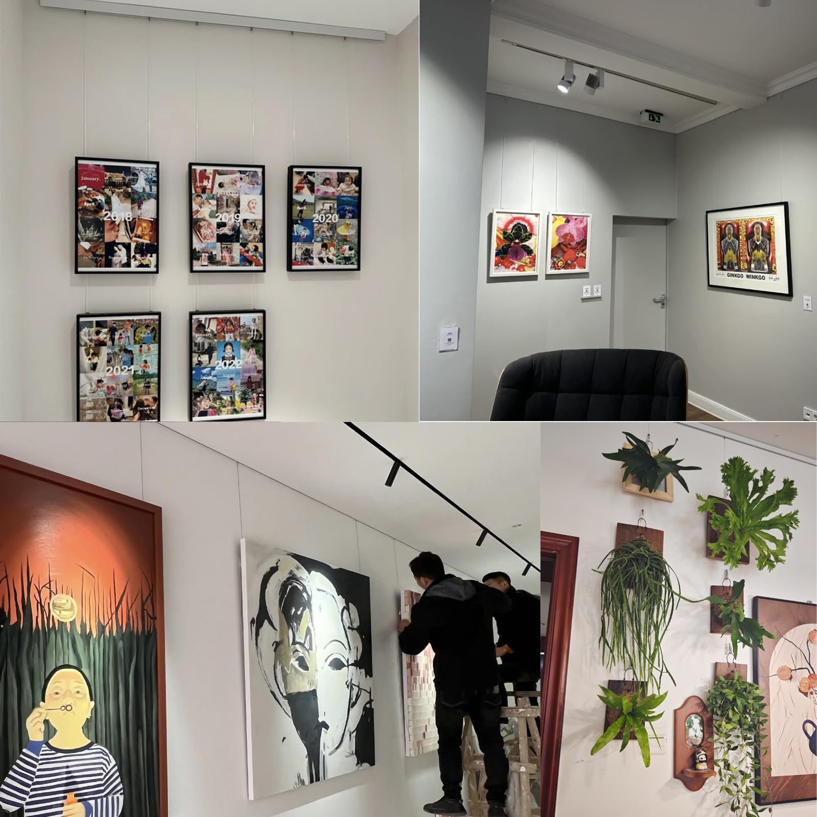 Colgar Cuadros Riel para Colgar Cuadros de 2 M + Alambre para Marcos con 2 Ganchos, Colgadores para Espejos de Exhibición de Cuadros para la Pared, Riel Doble para Colgar Marcos de Fotos(Black,9.8"/3m