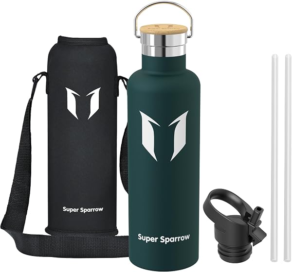 Super Sparrow Gourde Isotherme - Bouteille Isotherme - 500ml/750ml/1L - Étanche Sport Gourde INOX Bouche Standard - Gourde Enfant sans BPA- Pour Plein Air & Quotidien - Avec 2 Bouchons - 2