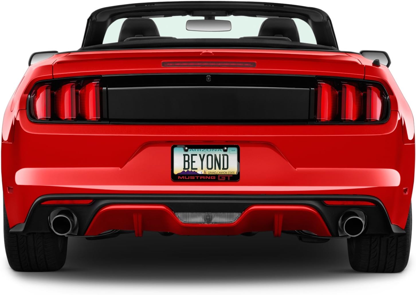 iPick Image for Ford Mustang GT in Red Printed American-Made Black Metal License Plate Frame - Official Licensed