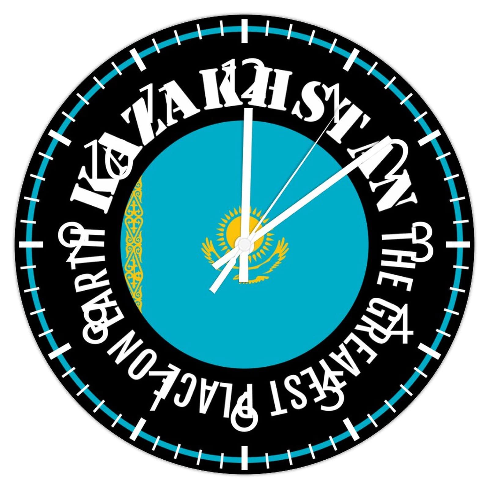 Horloge murale ronde Kazakhstan en PVC de 30cm pour salon