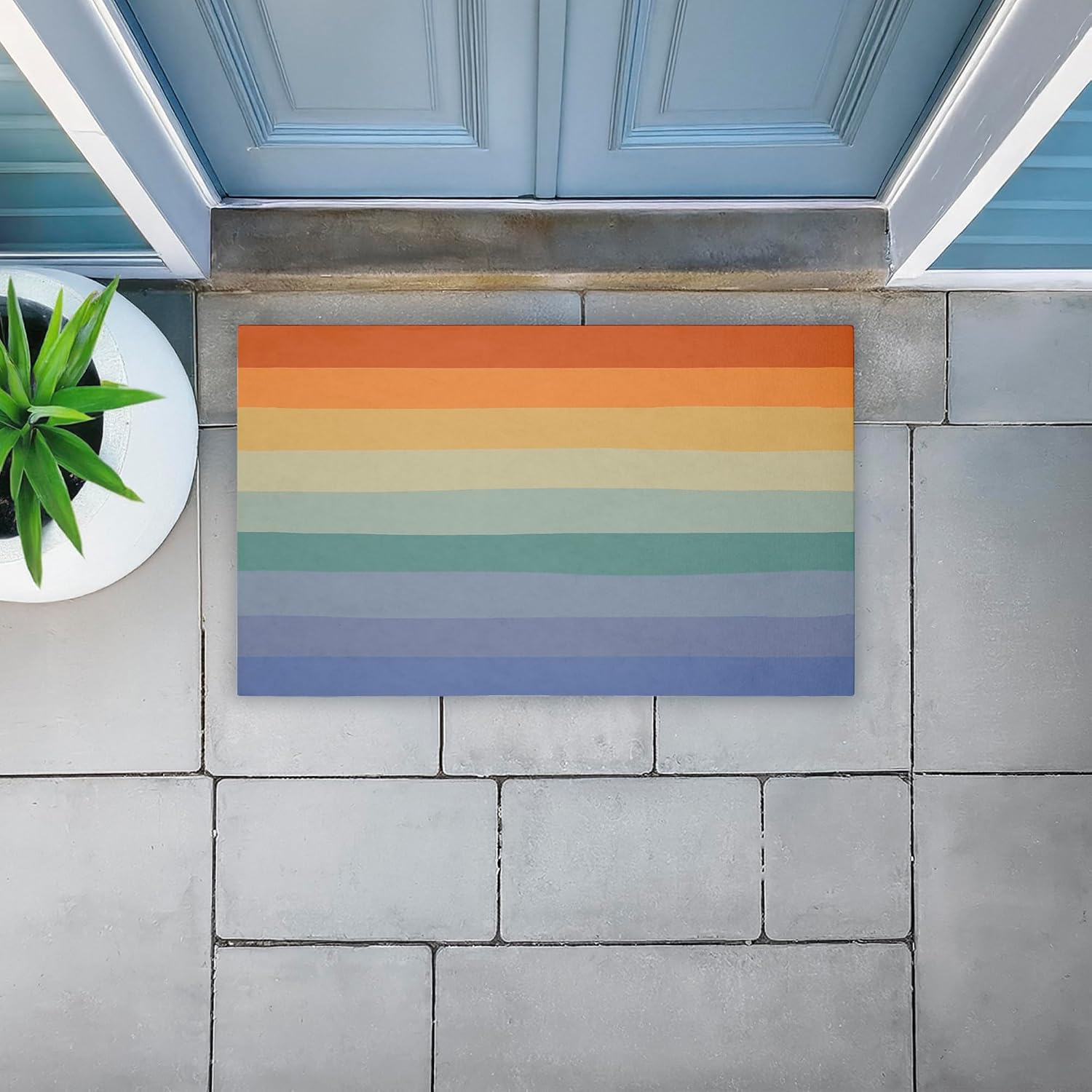 Stupell Industries Rainbow Stripes Gradient Outdoor Door Mat, Durable Non-Slip Mat with Recycled Rubber Backing, Weather-Resistant Colorful Gradient Stripe Design by Darlene Seale, 18"x30"