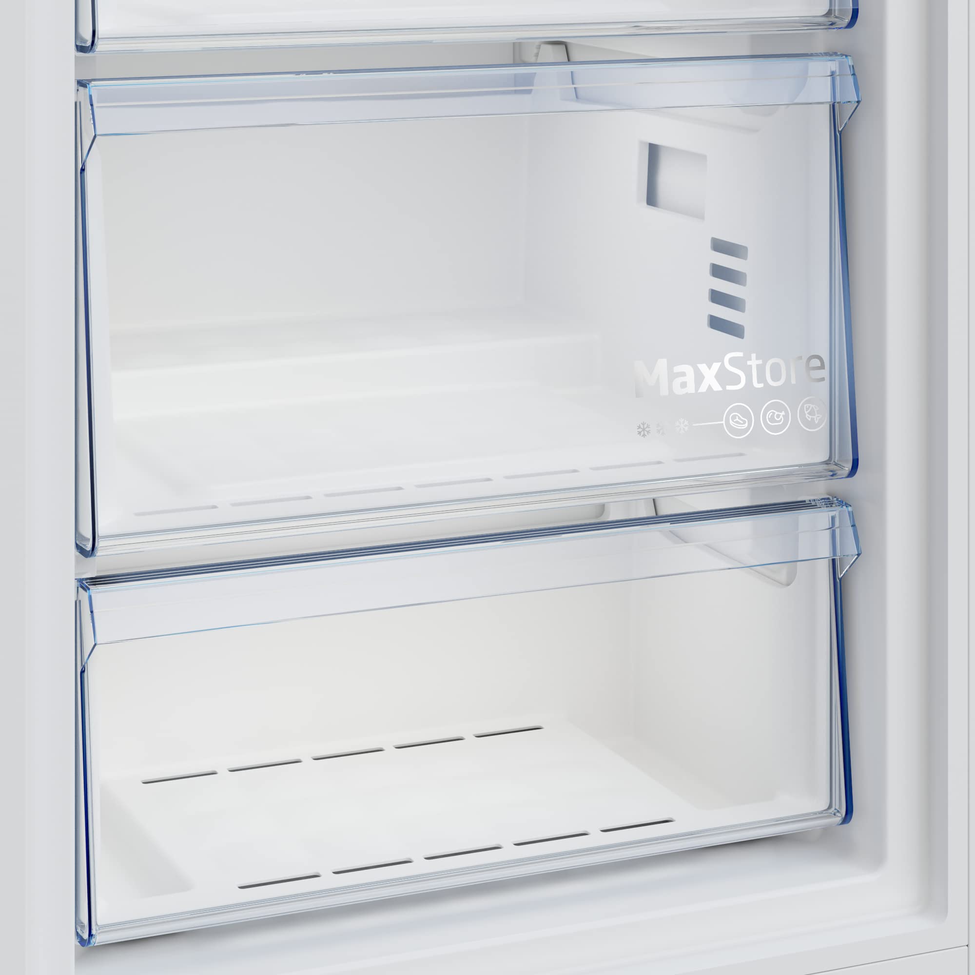 Beko B7RFNE316W Gefrierschrank, 286 l Nettovolumen, No Frost, Schnellgefrierfunktion, Multifunktionsdisplay, 5 Gefrierschubladen + 3 Fächer, 34 dB (A), in unbeheizten Räumen nutzbar, Weiß