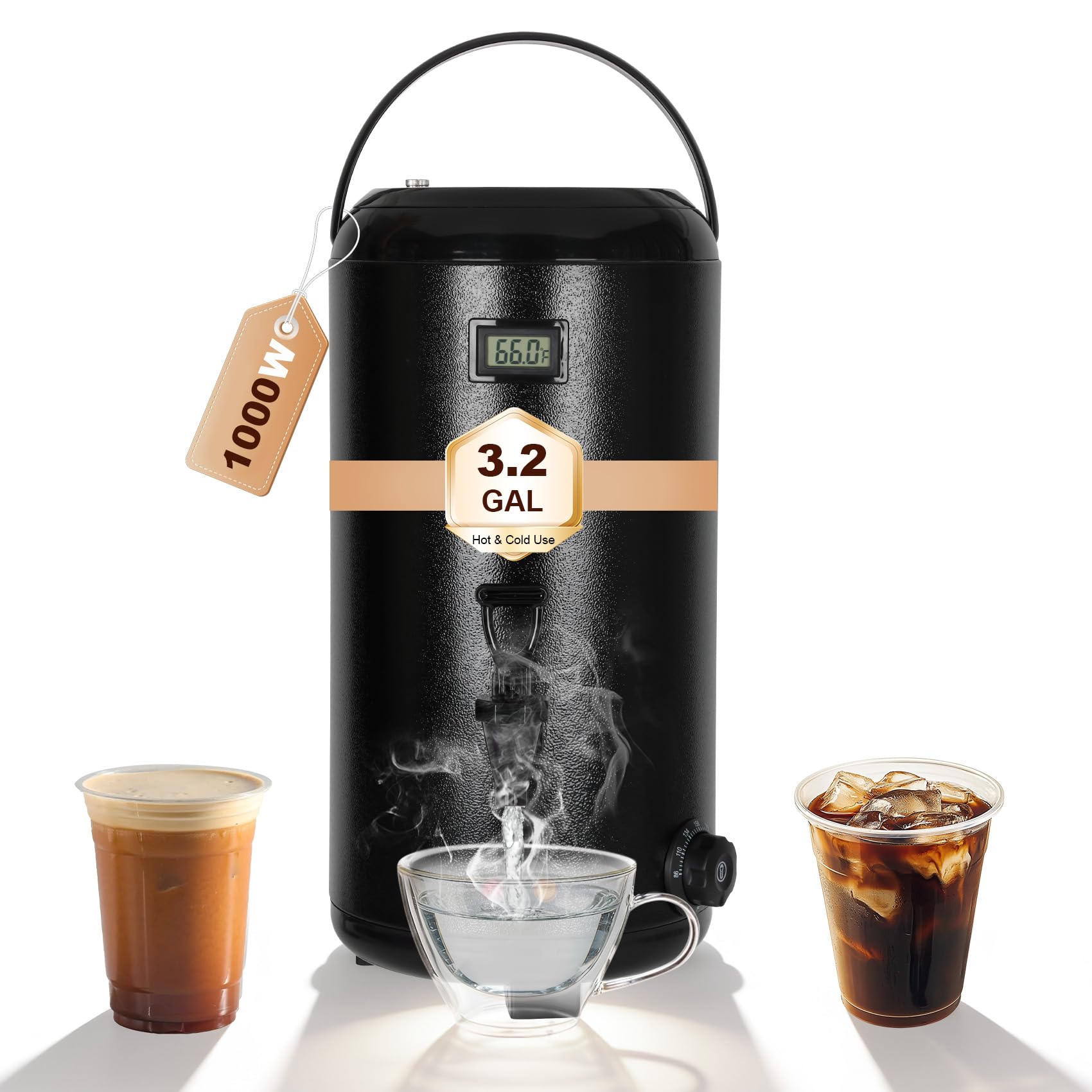 Photo 1 of 12 L/3.2 Gallon Electric Heating Insulated Beverage Dispenser, 75 Cup Cold&Hot Drink Dispenser with Temperature Display, for Juice, Milk, Coffee, and Hot Tea