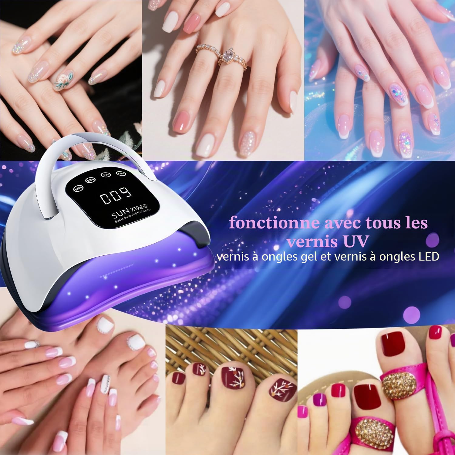 Lampe à Ongles UV LED 320W avec 72 Perles, Séchoir à Vernis Gel avec Capteur Automatique & 4 Minuteries, Professionnel pour Ongles des Mains et Pieds