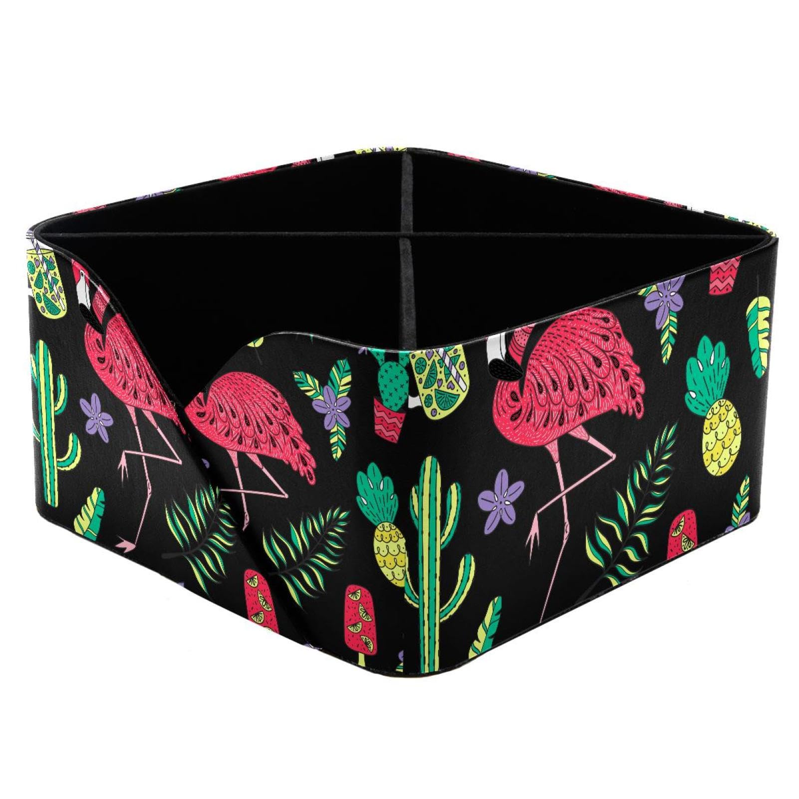 KengjuTesu Flamingo Exotic Leaves Pineapple Glasses Cactcus Desktop Organizer Pen Holder, Rectangular Pencil Cup for Office, Study and Makeup Stations