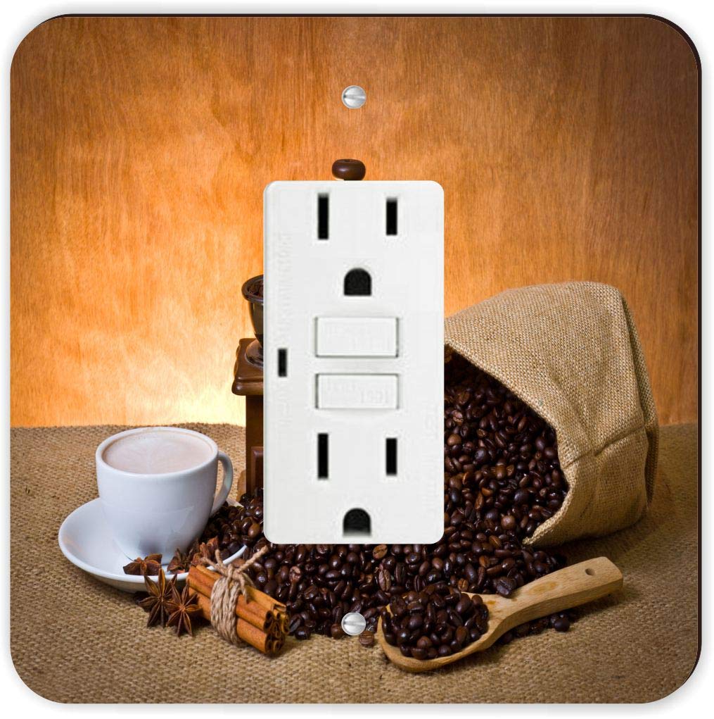 Sam Sandor Coffee Grinder and Coffee Beans Coffee Cup - GFI Switch Plate Cover - GFI Cover