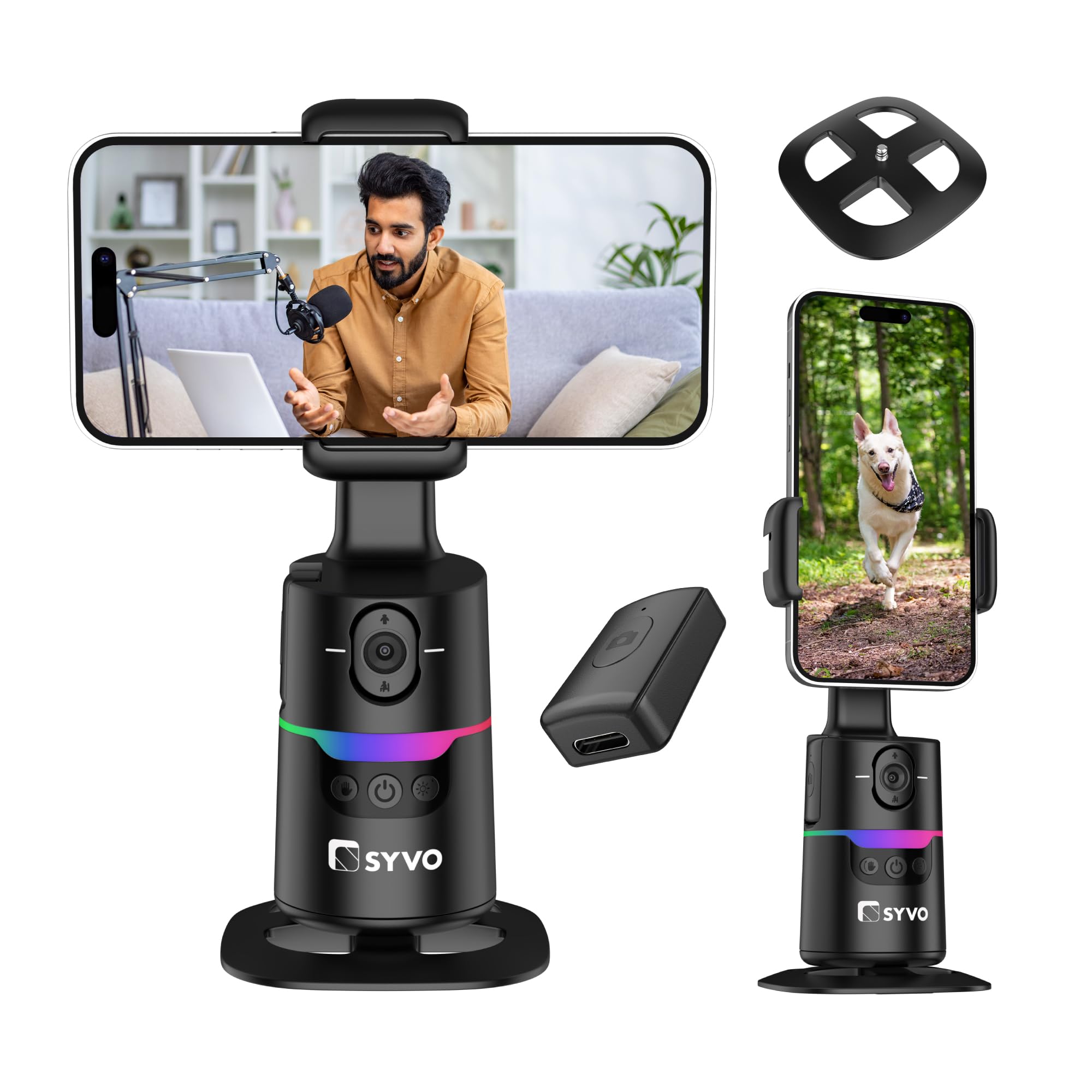 SYVO AutoPix A20 AI 360° Smart Shooting Gimbal with Face & Object Tracking, Gesture Control, RGB Light, Wireless Remote, Shake-Free Stabilization, Tripod Compatible, Plug & Play, Type-C Rechargeable-picture-13