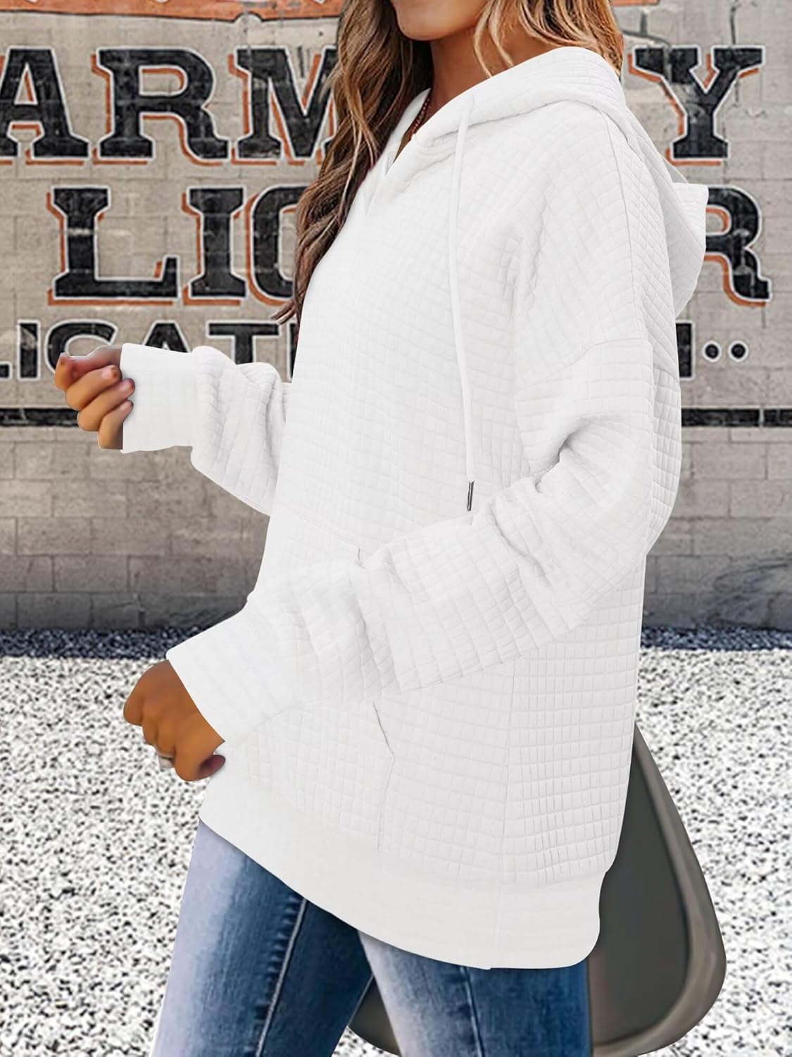 ONLYSHE Womens Hoodie Sweatshirt Lightweight Cozy Waffle Knit Pullover Top with Kangaroo Pockets - Image 3