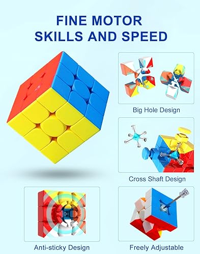 Miniatura 42 de CFMOUR Cubo magnético de velocidad 3 x 3 – Moyu Meilong 3M cubos mágicos sin calcomanías con soporte – Juguete rápido y suave para resolver