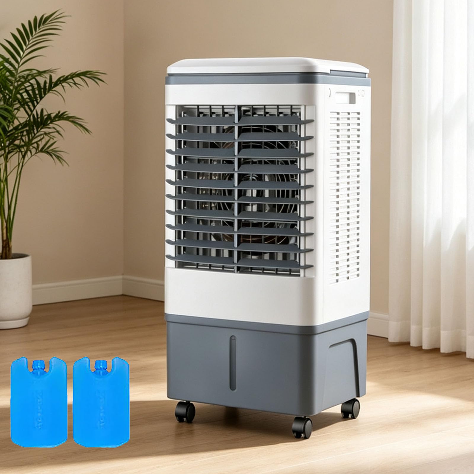 JGJSQYY 5.8 Gal Swamp Cooler, 2500CFM Evaporative Air Cooler with Remote Control & with 2 Ice Boxes, Portable Cooling Fan, 4-IN-1 AC Unit, Windowless Air Conditioners for Bedroom Apartment Garage
