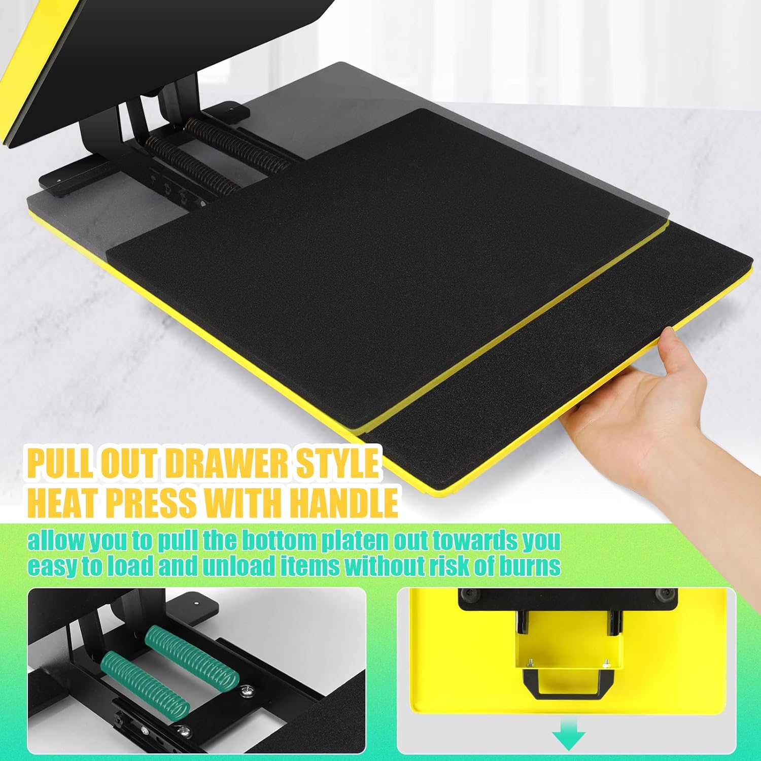 Whubefy Heat Press Machine for T Shirts 15x15 Slide Out Drawer with Counting Function & 3 Pre-Set Modes, Pressure Knob, Digital Industrial Clamshell Sublimation Printer Heat Transfer Vinyl DIY Yellow
