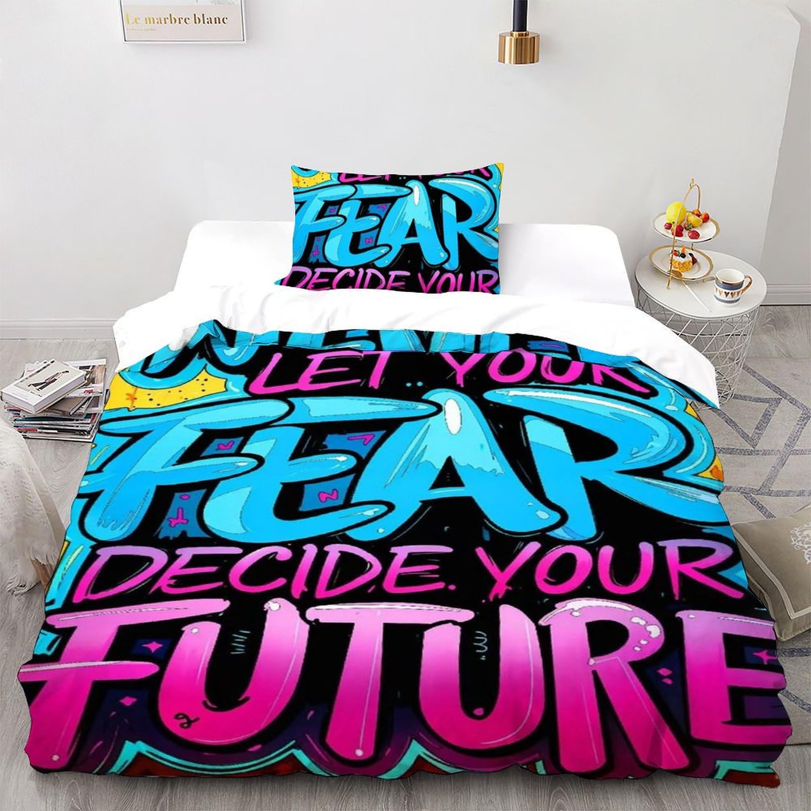 Housse de couette graffiti pour chambre enfant parure lit ado style urbain moderne 135x200cm