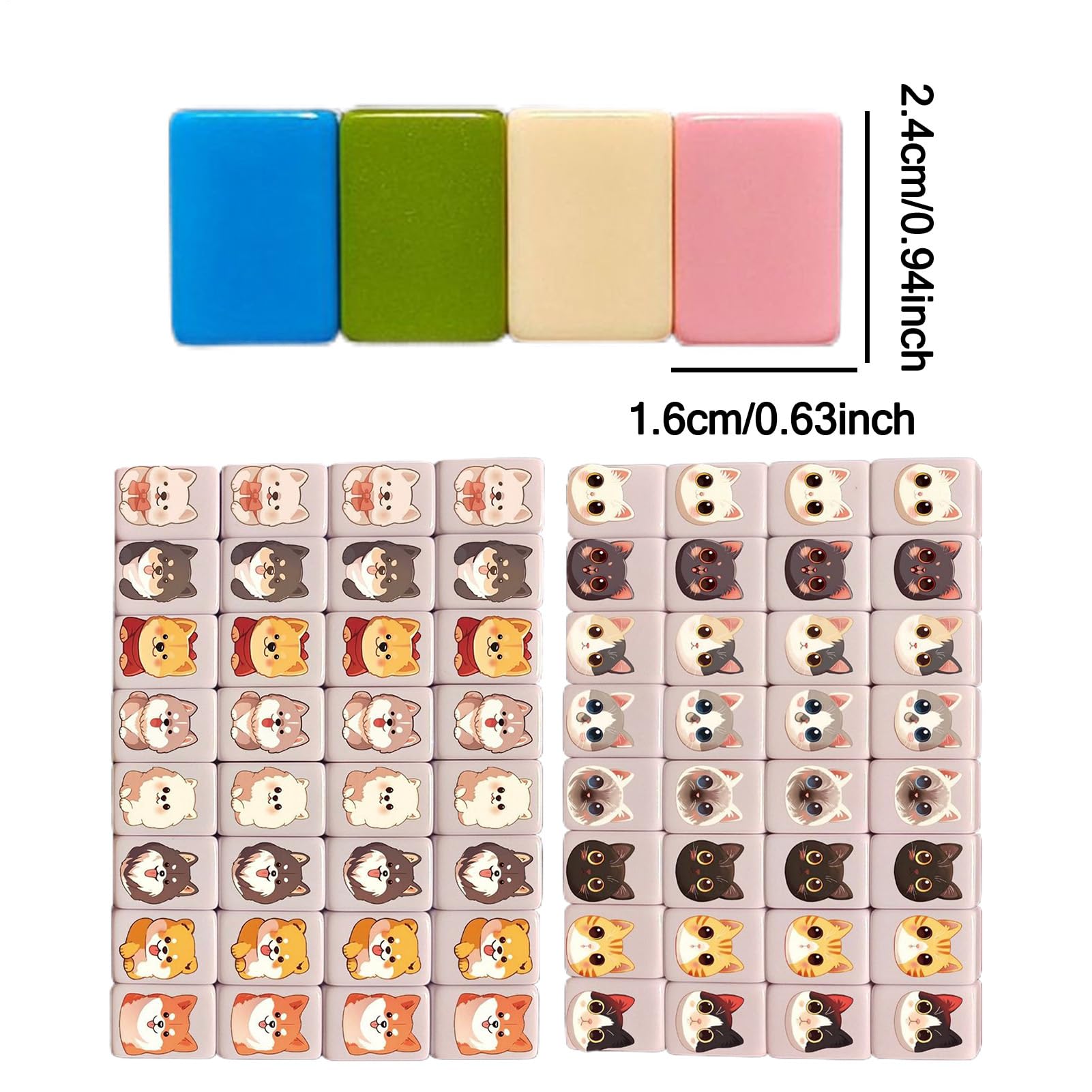 Generico Set Mahjong, Mini Gioco Mahjong con 64 tessere con bandiera nazionale/modello simpatico cane e gatto, gioco da tavolo per famiglie per feste e viaggi