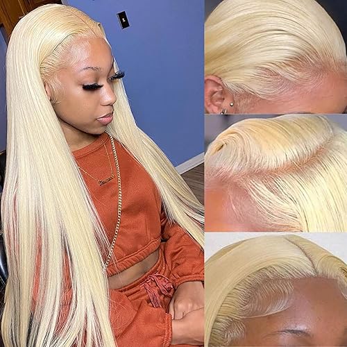 Myecool 30 Inch 613 Lace Front Wig Human Hair 13x4 Straight 613 HD Lace Frontal Wig Human Hair Pre Plucked Bleached Knots for Women(30Inch, Blonde)