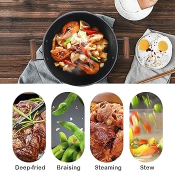 Amazon｜中華鍋中国の伝統的な中華鍋と木製の蓋とハンドルが付い